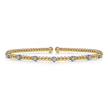Yellow Gold Bujukan Diamond Stations Bangle Bracelet, 0.20 Carat TW